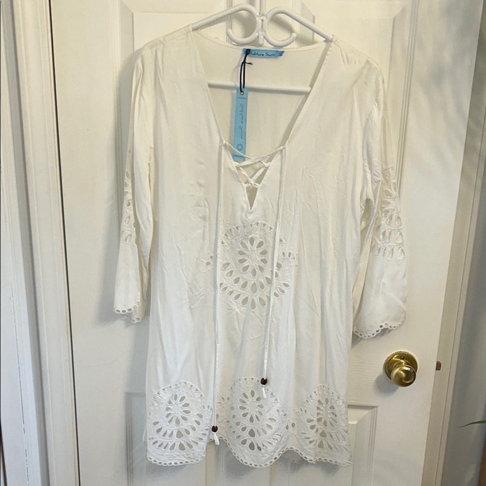 Athleta Cream Lace-Up Swim Cover-Up